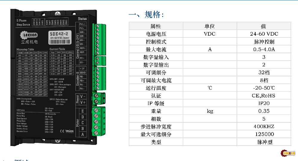 5相闭环步进电机驱动LC5DE42-2 – 高性能、高精度的步进电机驱动方案